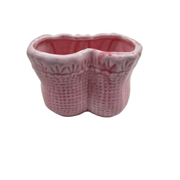 Vintage Reubens Pink Baby Bootie Planter Blue Laces Ribbons Floral Accent Tiawan - Picture 4 of 10